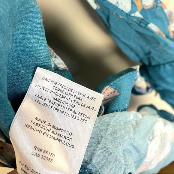 Free People Shirt Tuscan Dreams Printed Tunic Turquoise Blue Boho Floral Top - Picture 11 of 13